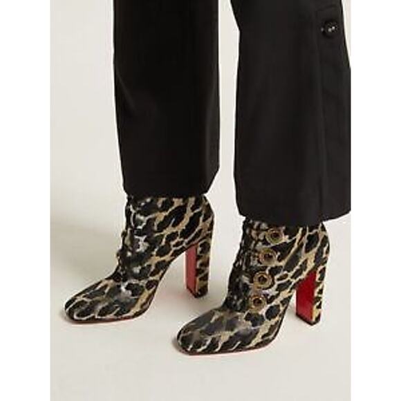 Christian Louboutin Lady See 100 Black Gold Lurex Feline Heel Ankle Bootie 35 - Picture 3 of 10